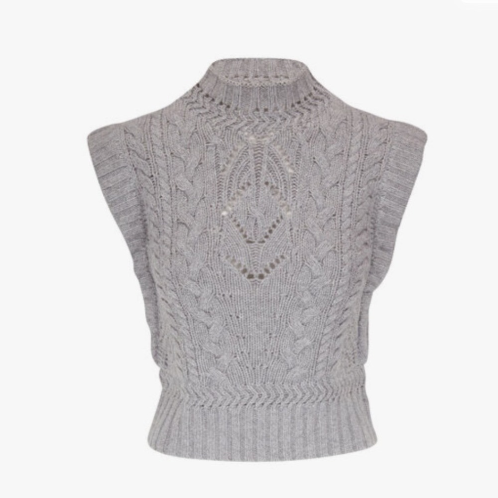 Veronica Beard Pinkett Gray Mélange Pointelle Mock Neck Sweater Vest Womens L - Picture 3 of 16